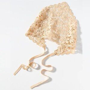 New Anthropologie Floral Crochet Beige Hair Scarf